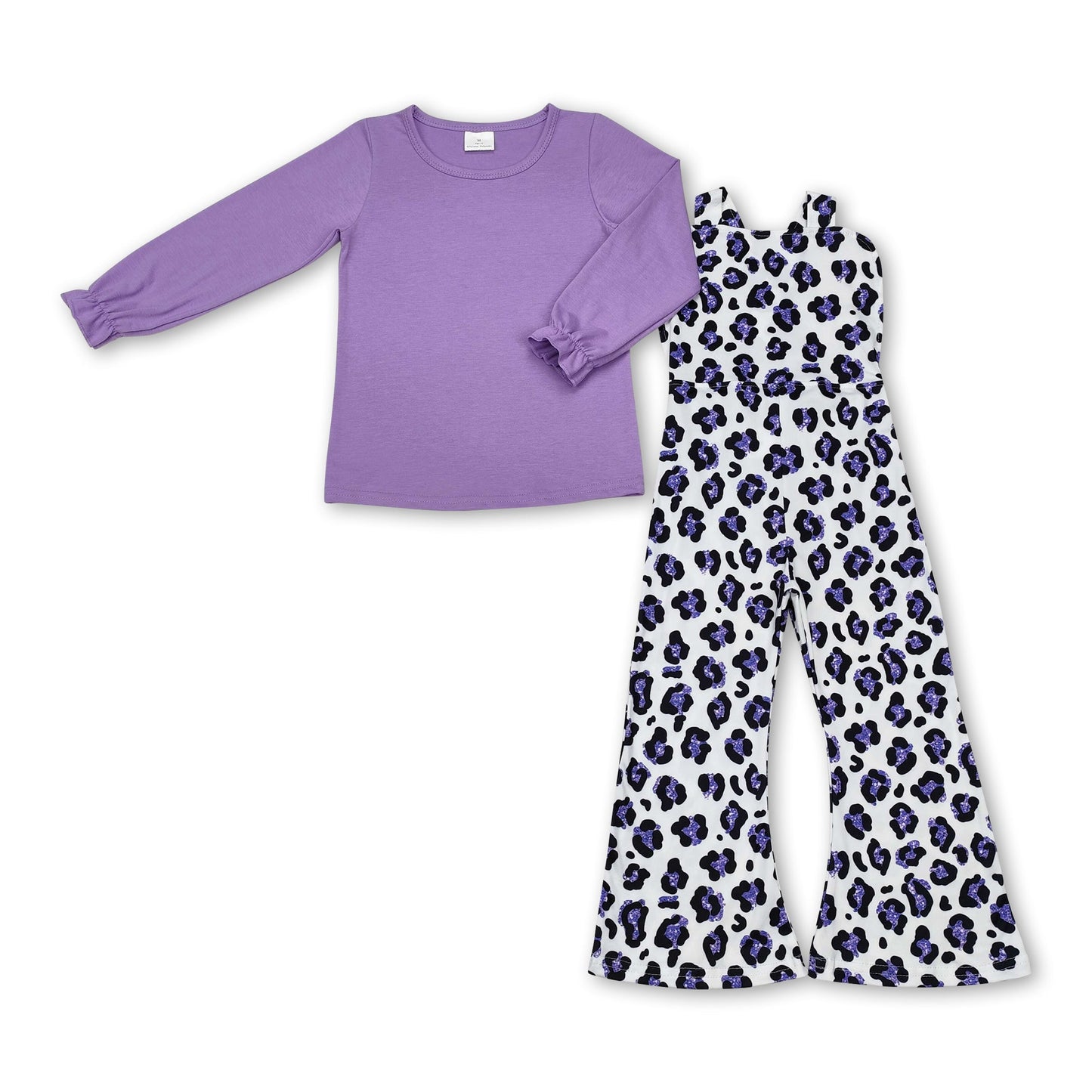 Lila Leoparden-Overall passendes Shirt Kinder Mädchen Kleidung