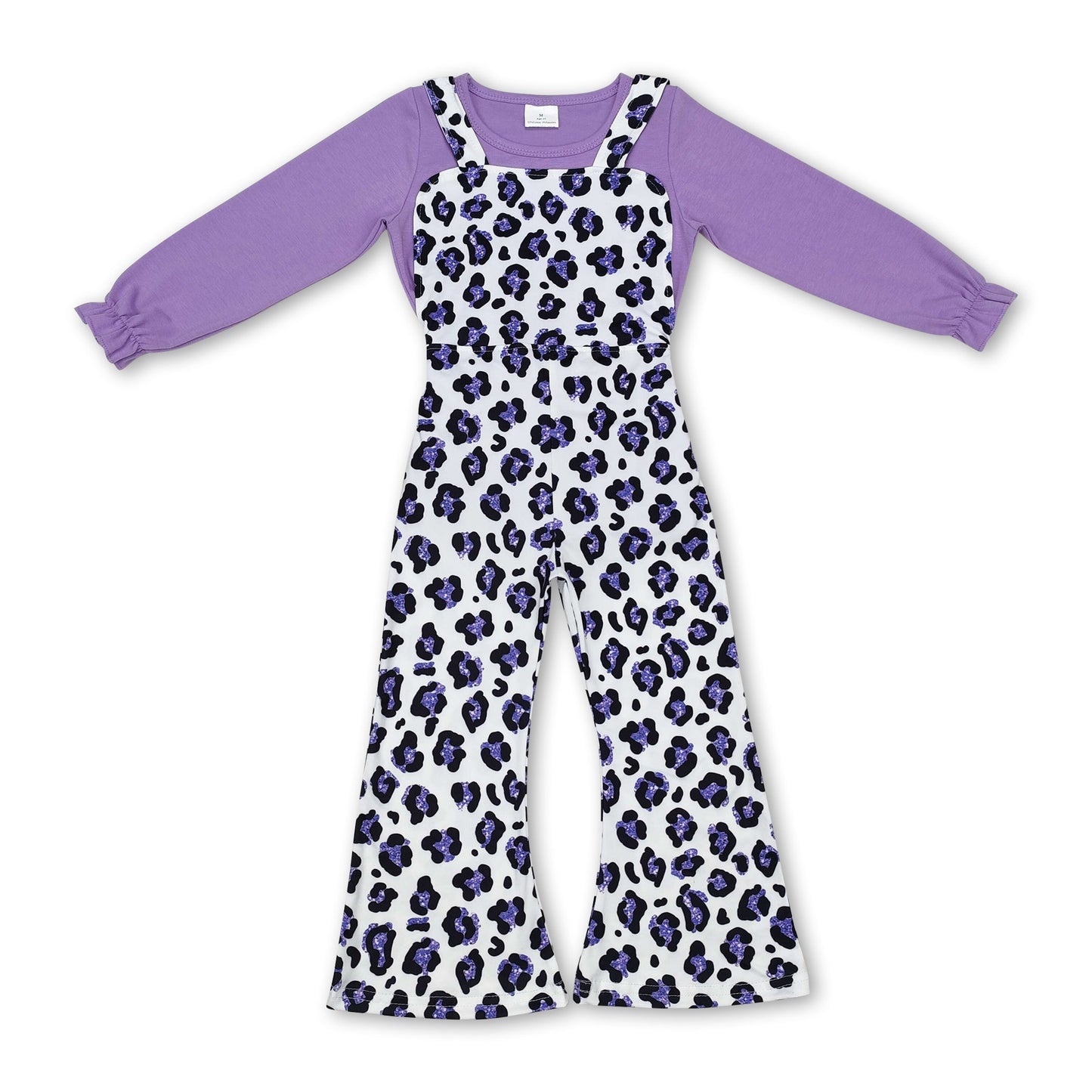 Lila Leoparden-Overall passendes Shirt Kinder Mädchen Kleidung