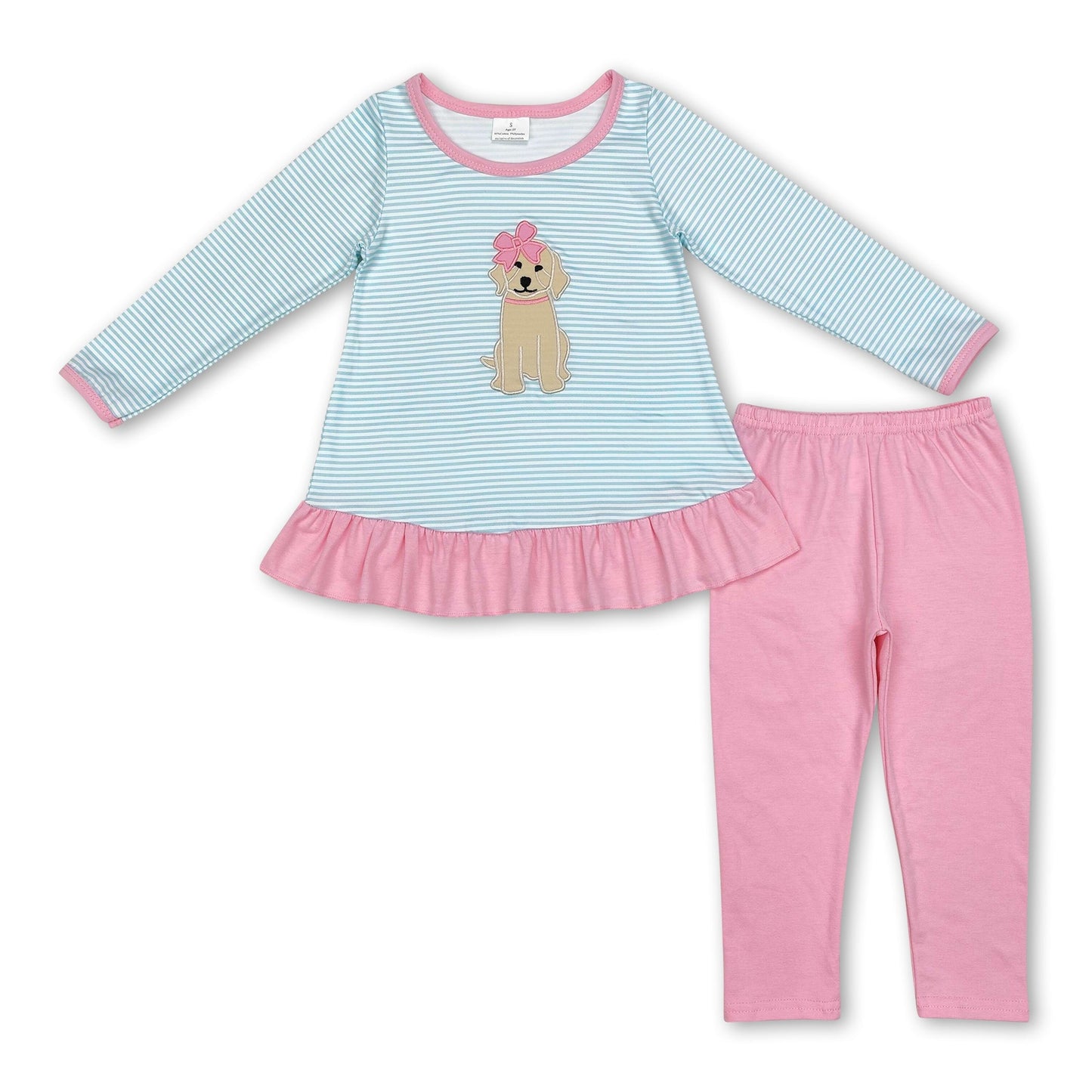 Hunde-Streifen-Tunika pinke Leggings Mädchen Kleiderset