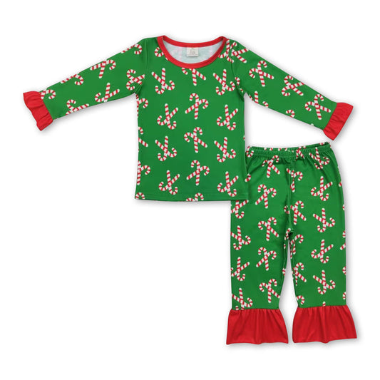 Grüne Zuckerstange Kinder Mädchen Weihnachtspyjama