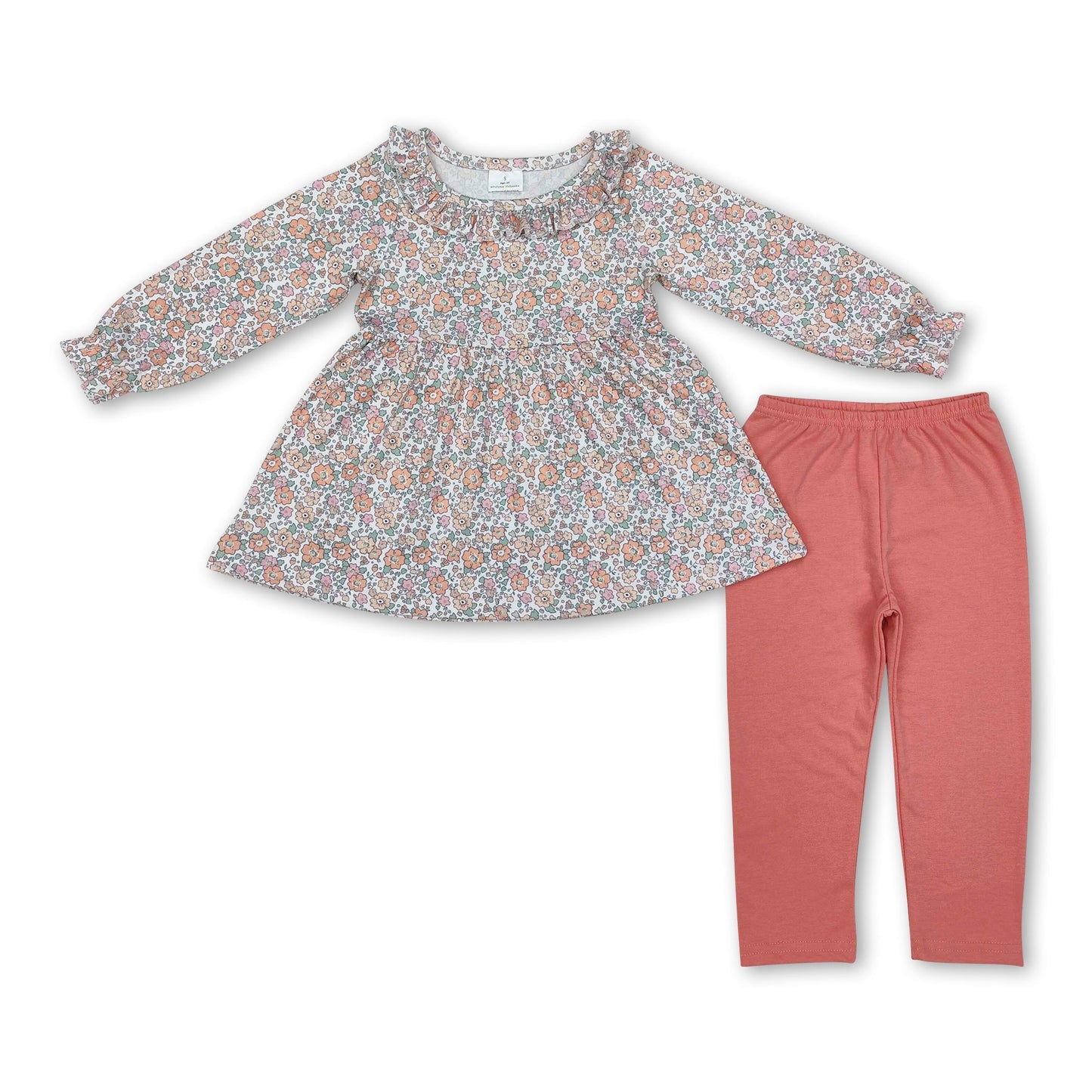 Langarm Blumen-Tunika Leggings Mädchen Kleidung Set