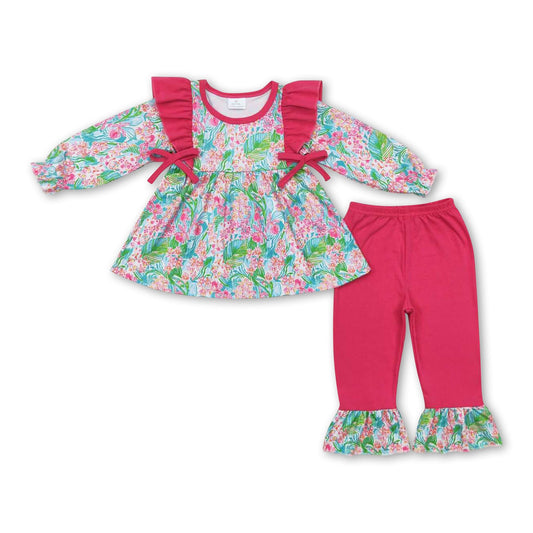 Aquarell Blumen Tunika pinke Rüschenhose Mädchen Kleidung