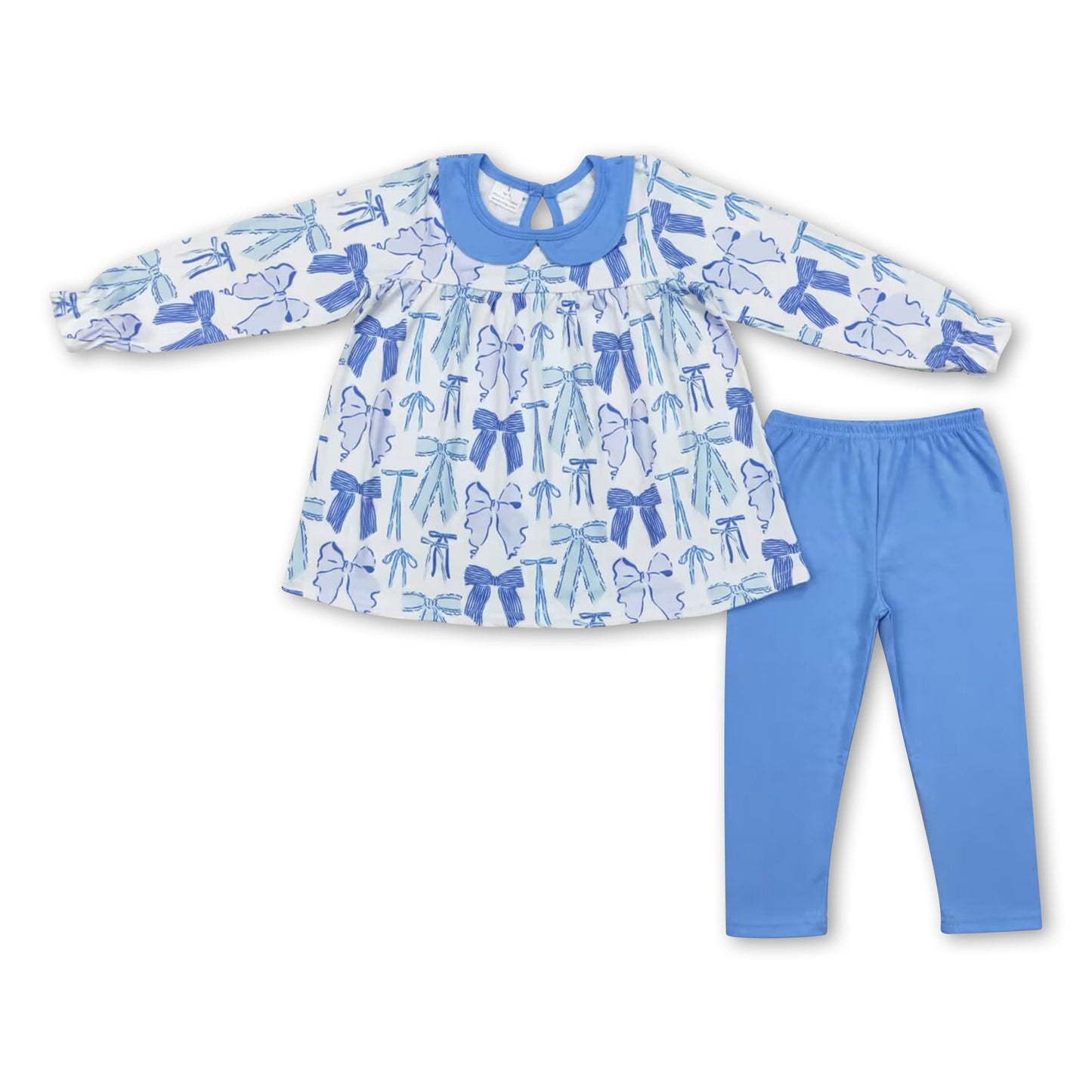 Langarm-Tunika mit Schleife, Leggings, Mädchen-Kleidungsset