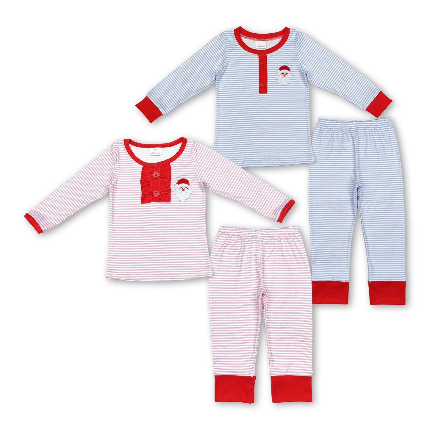 Langärmliger rosa gestreifter Weihnachtsmann-Schlafanzug für Mädchen