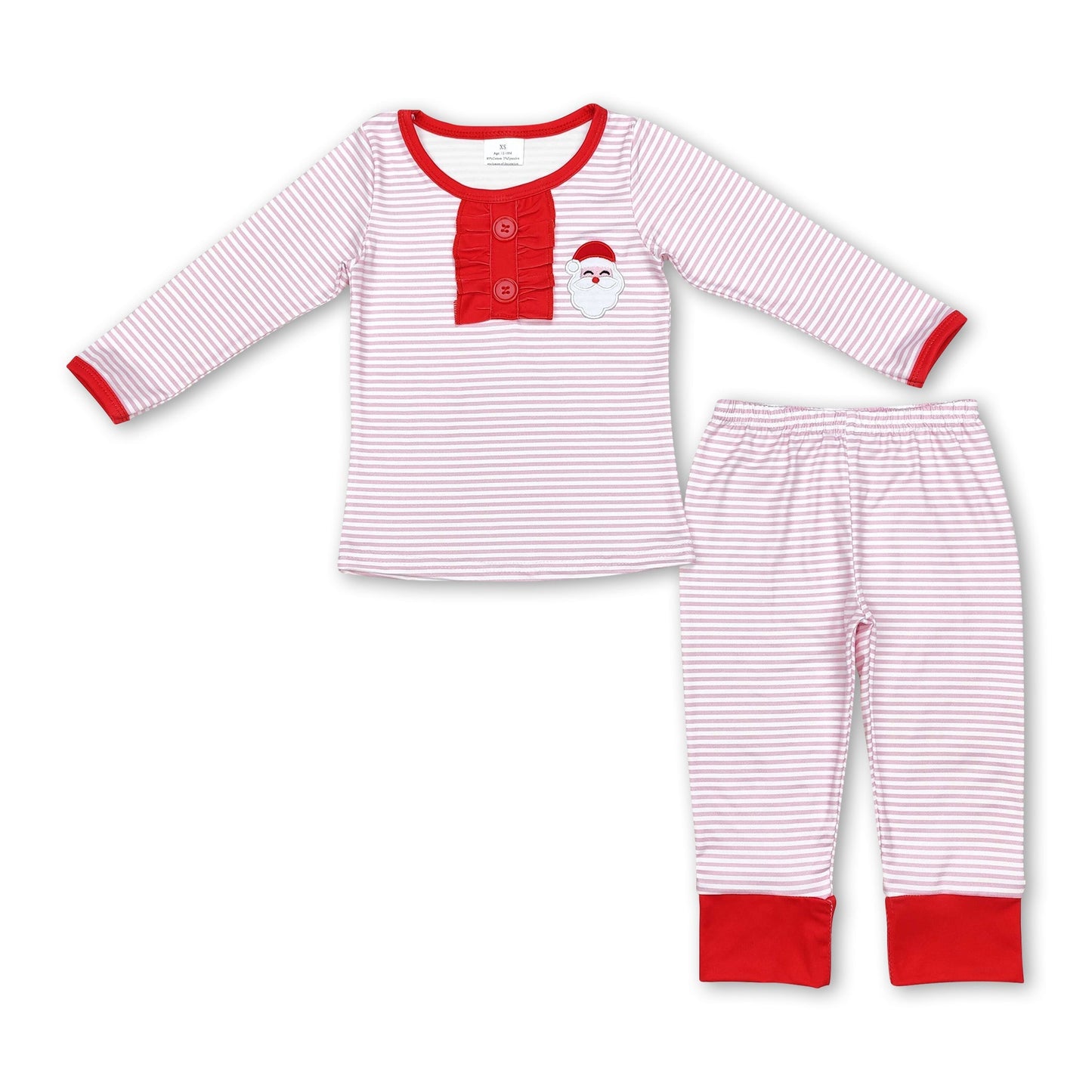 Langärmliger rosa gestreifter Weihnachtsmann-Schlafanzug für Mädchen