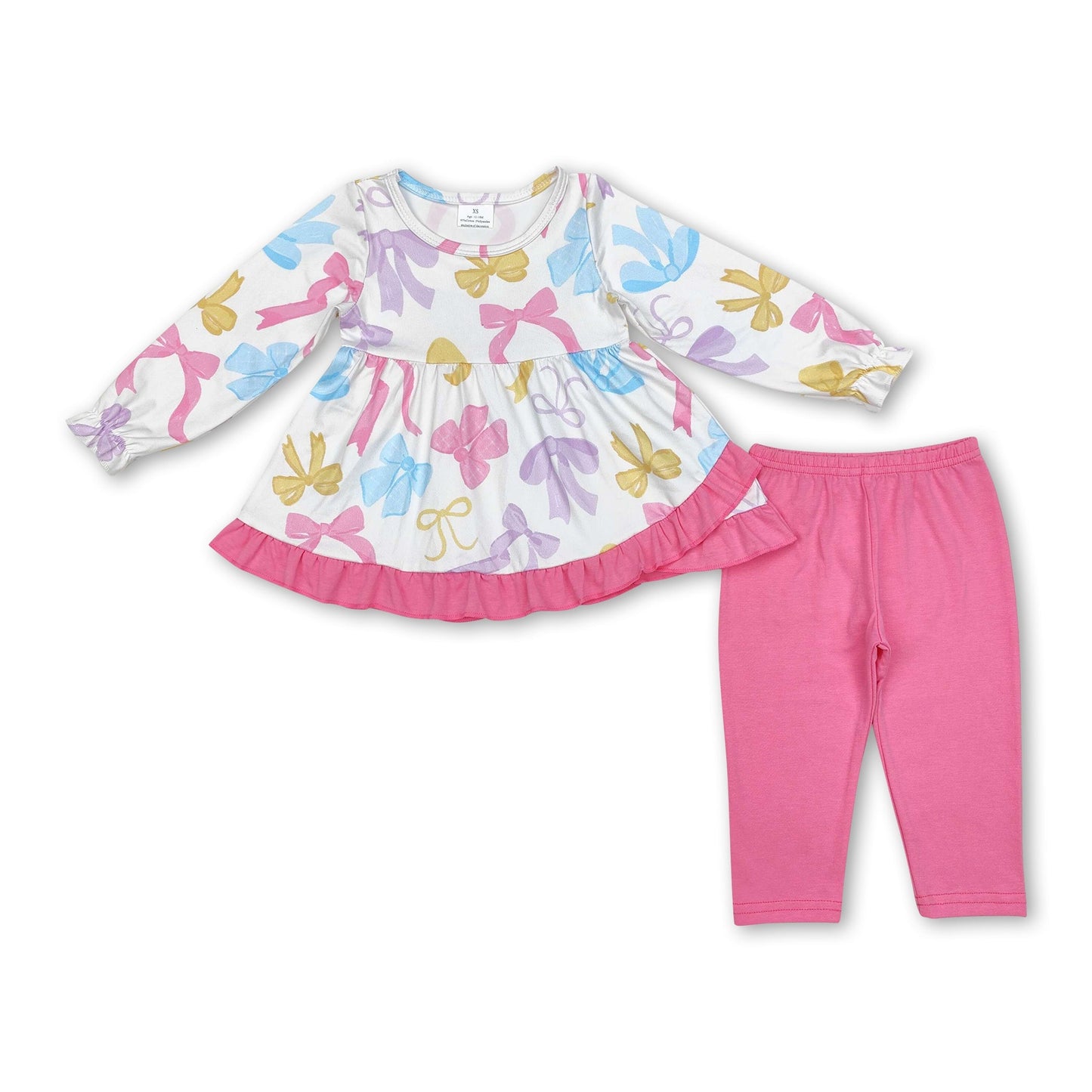 Buntes Schleifenrüschen-Tunika rosa Leggings Mädchenkleidung
