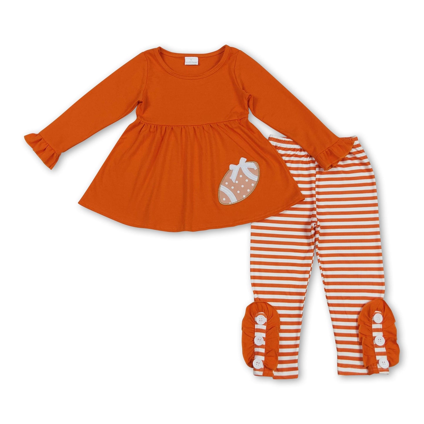 Orange Langarm-Fußballtunika gestreifte Leggings Mädchenkleidung