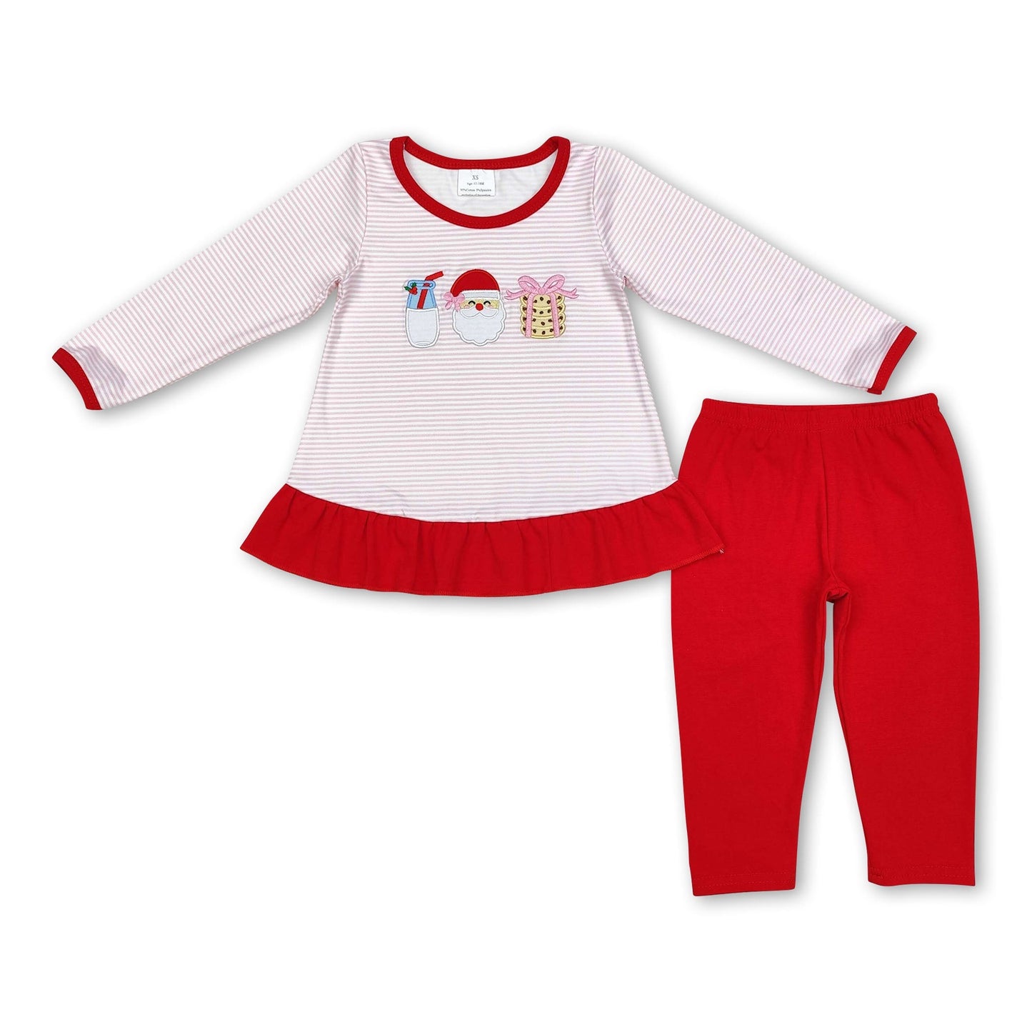Milch Santa Keks Rosa Streifen Top Leggings Mädchen Weihnachtsset