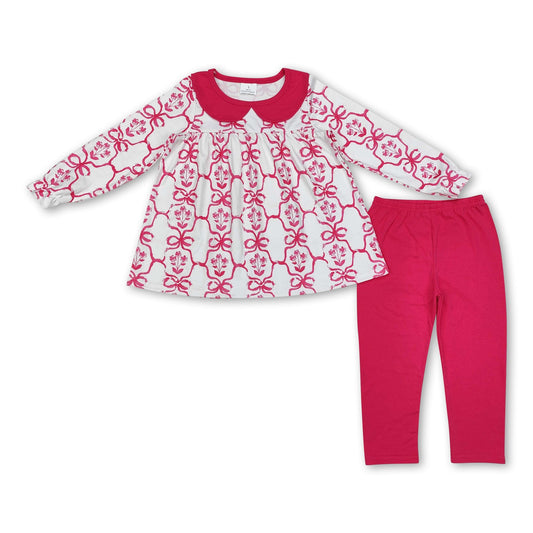 Tunikaset für Mädchen: pinke Schleife, Blumenmuster, Leggings