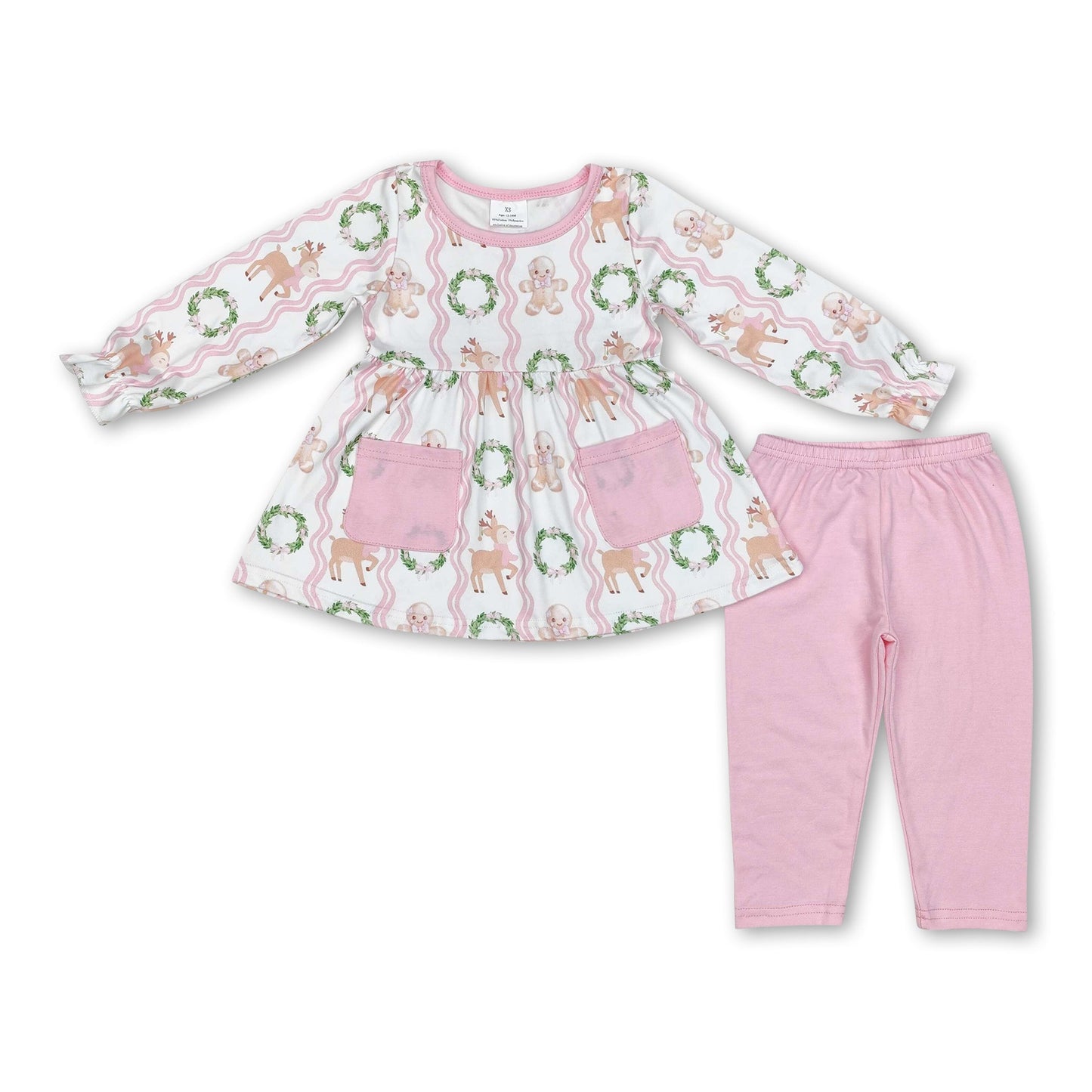Rosa Lebkuchenhirsch-Tunika-Leggings Mädchen Weihnachtskleidung