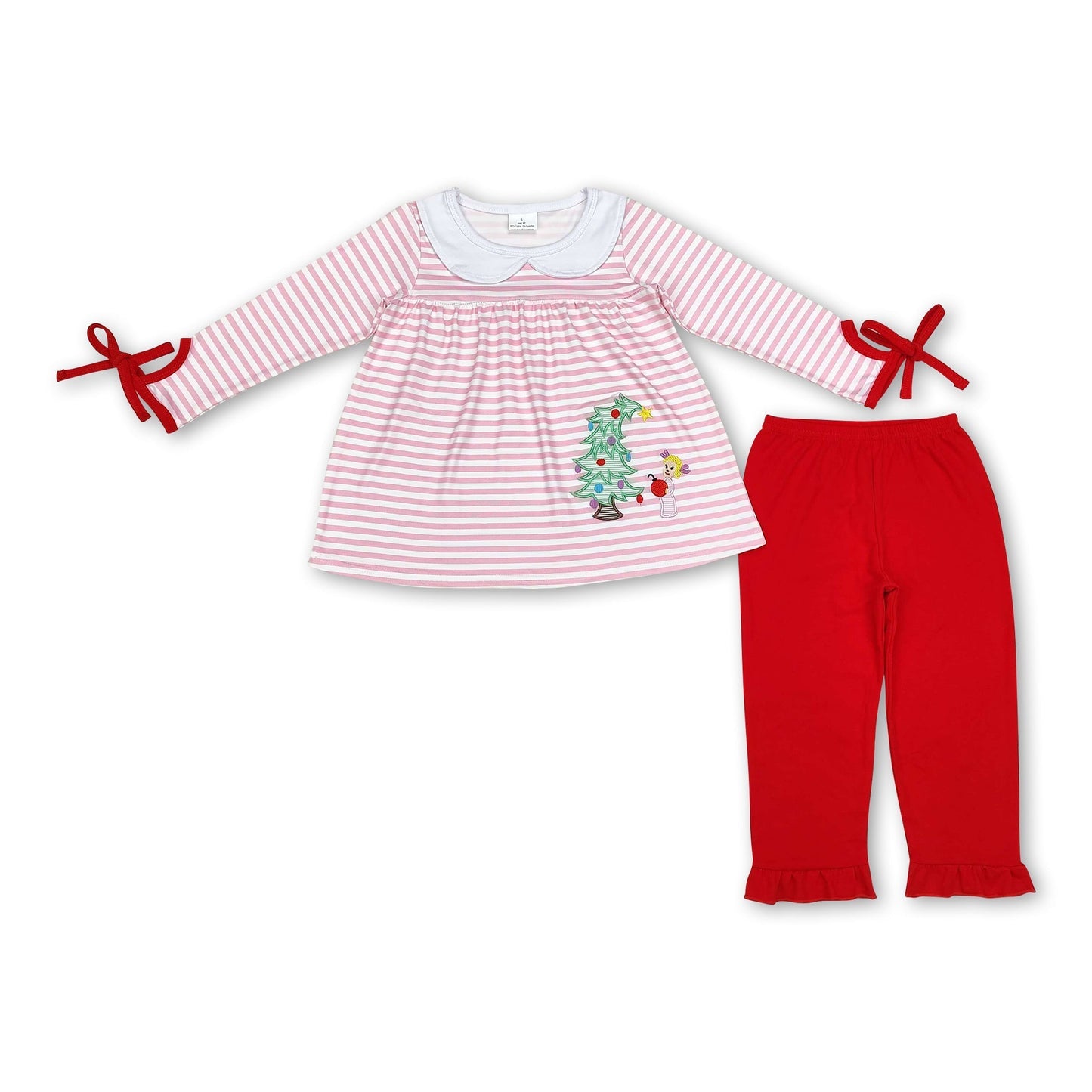 Pink gestreifte Weihnachtstunik mit Rüschenhose für Mädchen