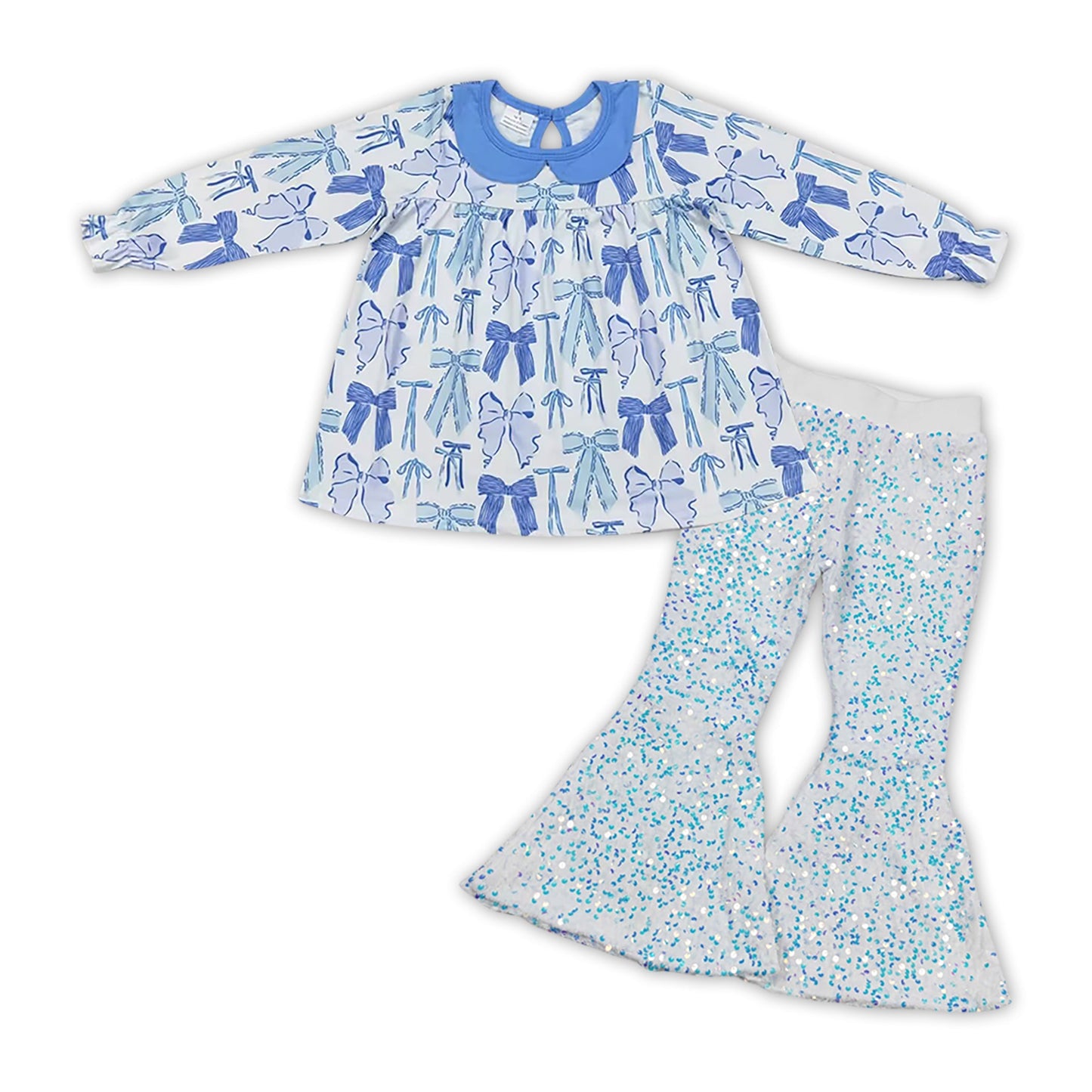 Schleife Tunika weiße Paillettenhose Mädchen Kleidung Set
