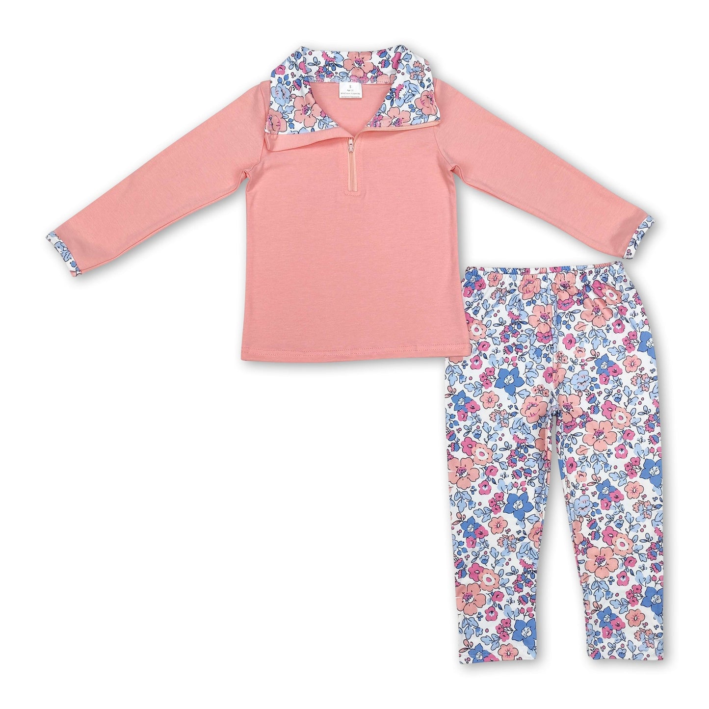 Pink geblümt Reißverschluss Pullover Leggings Mädchen Kleidung