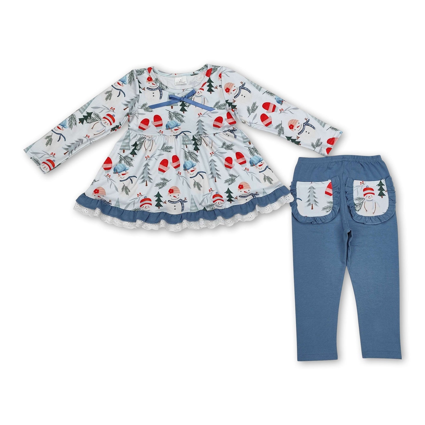 Schneemann Handschuhe Rüschen Tunika Leggings Mädchen Kleidung Set