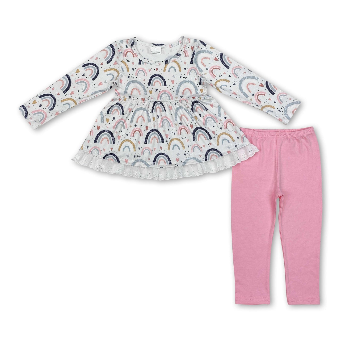 Regenbogen Herz Tunika Pink Leggings Mädchen Kleiderset