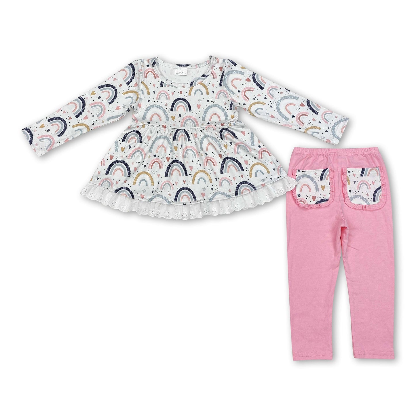 Regenbogen Herz Tunika Pink Leggings Mädchen Kleiderset