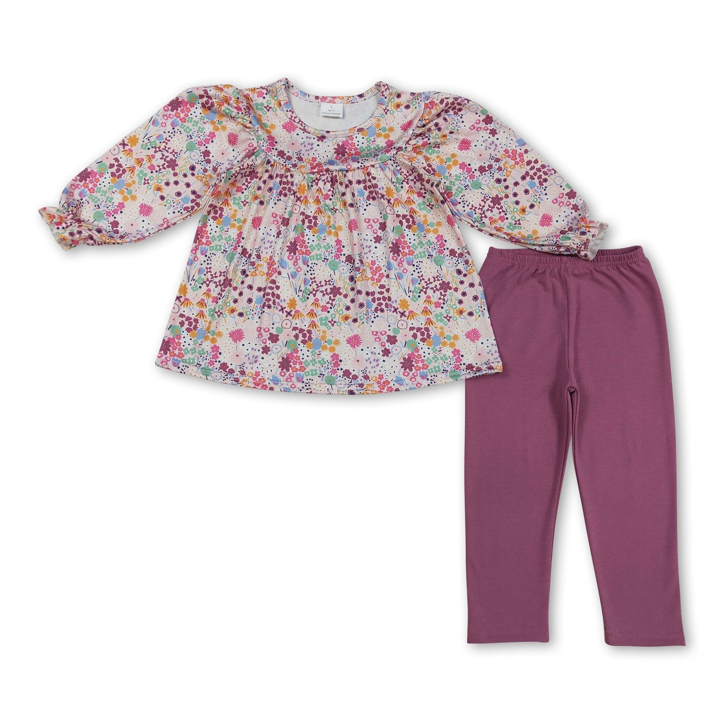 Langarm-Blumen-Tunika Leggings Mädchen Kleidung