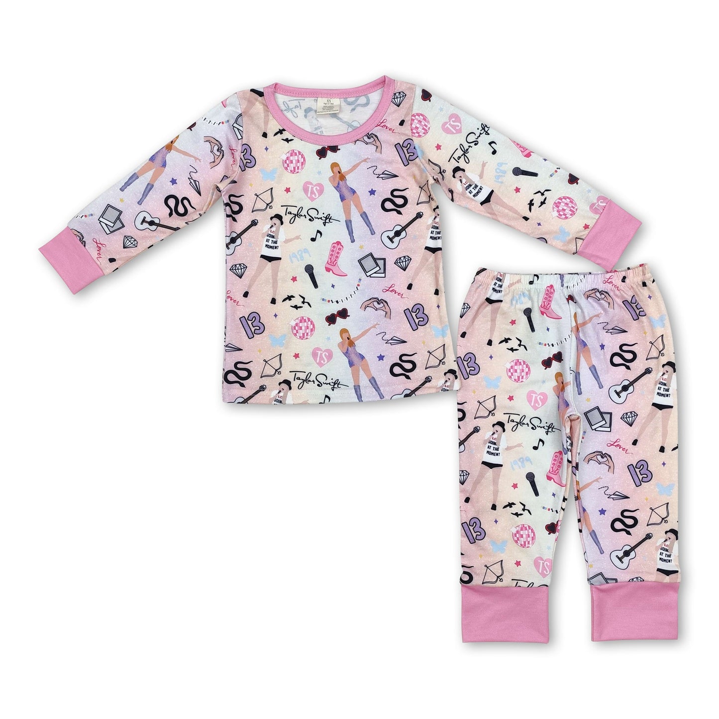 Rosa langärmelige Gitarrensängerinnen-Pyjamas