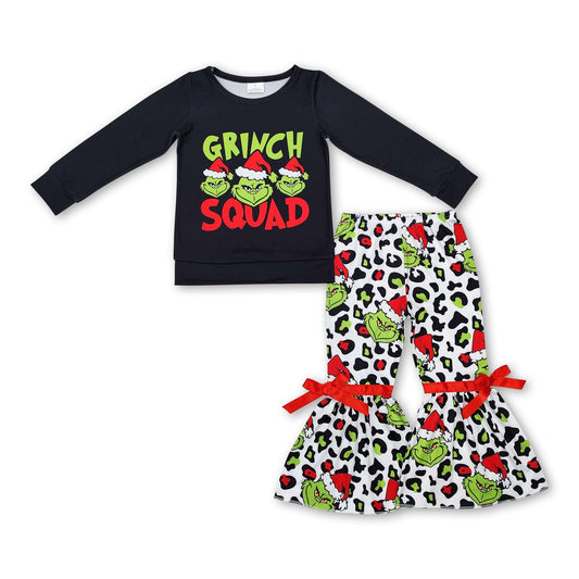 Grünes Oberteil, Leopardenhose, Mädchen-Weihnachtskleidung