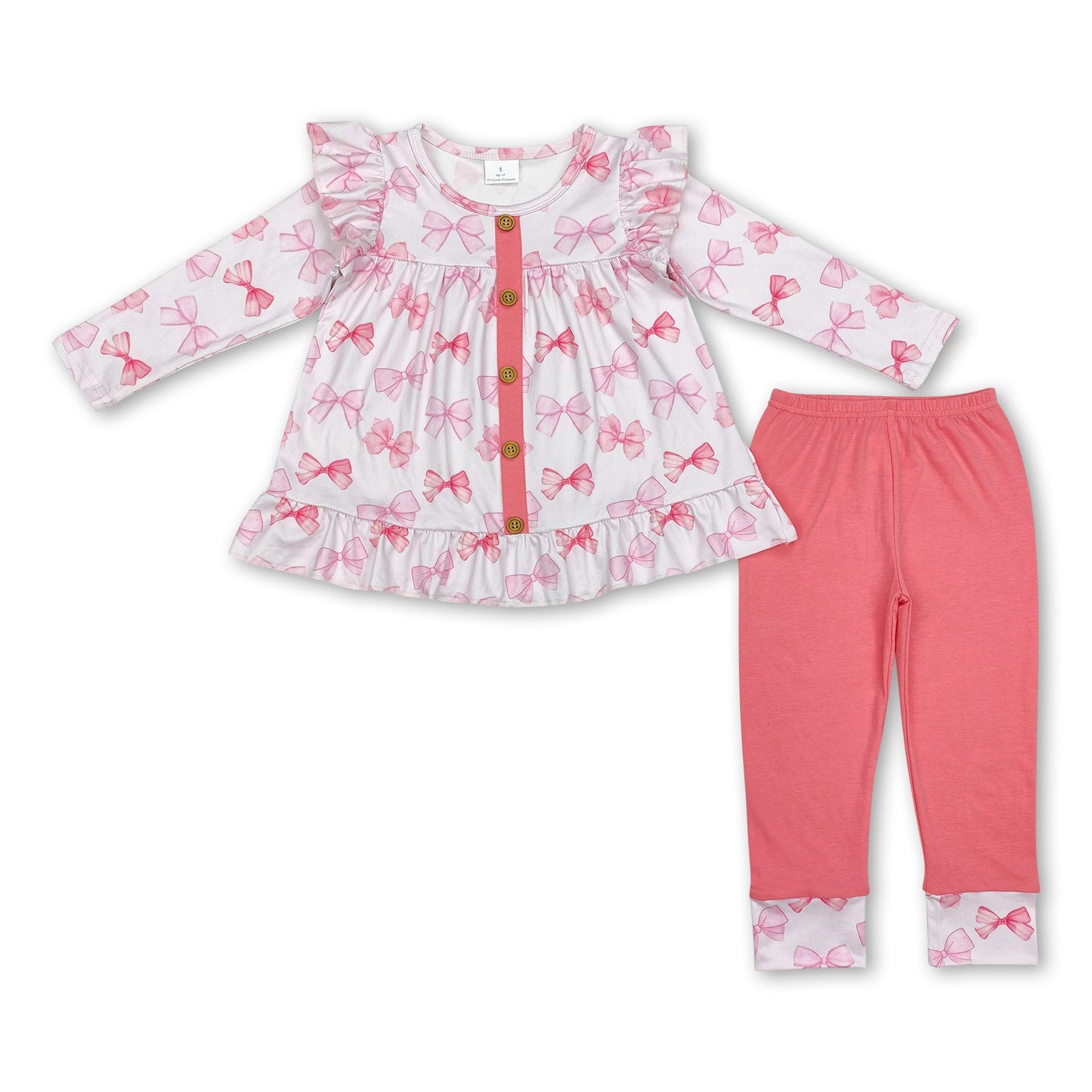 Rosa Schleife Rüschen Tunika Leggings Kinder Mädchen Kleiderset