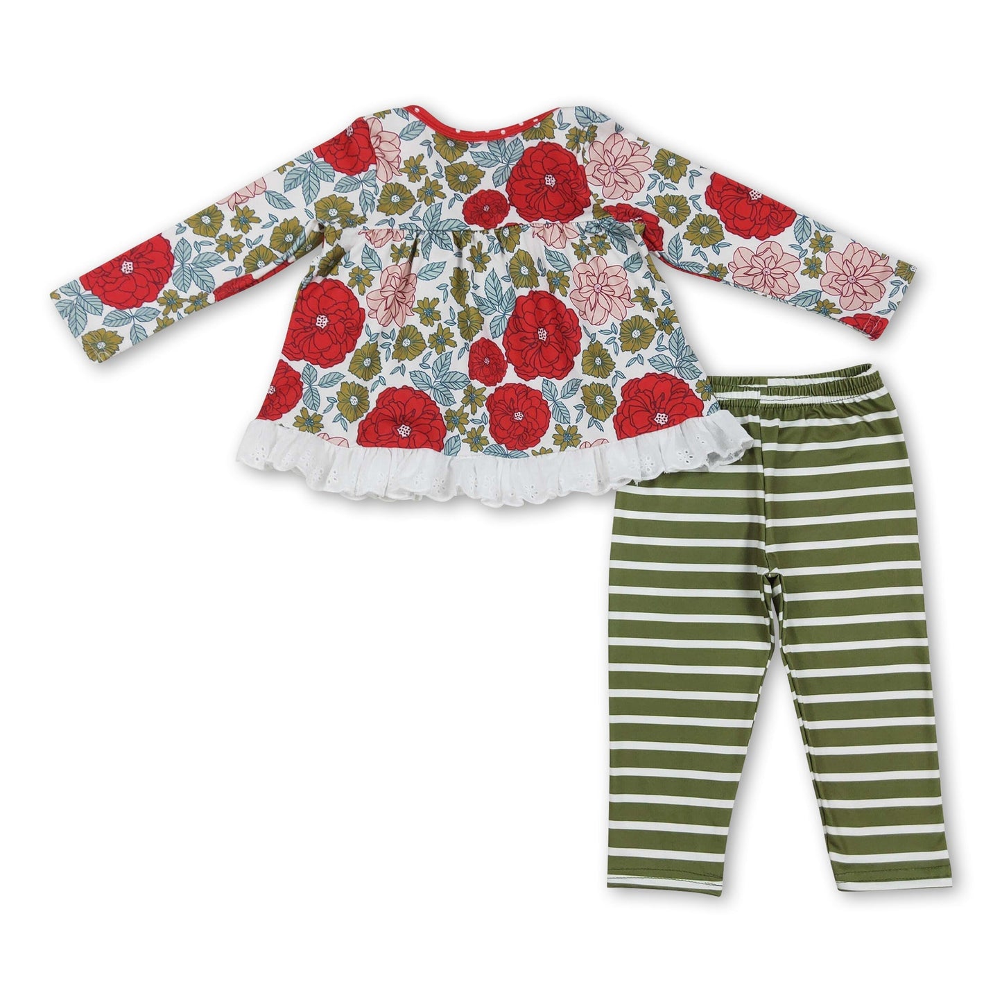 Rot geblümte Tunika grüne gestreifte Leggings Mädchen Weihnachtskleidung