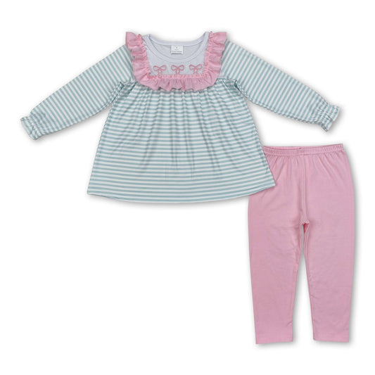 Mädchen-Kleidungsset: Tunika mit grüner Schleife und rosa Leggings