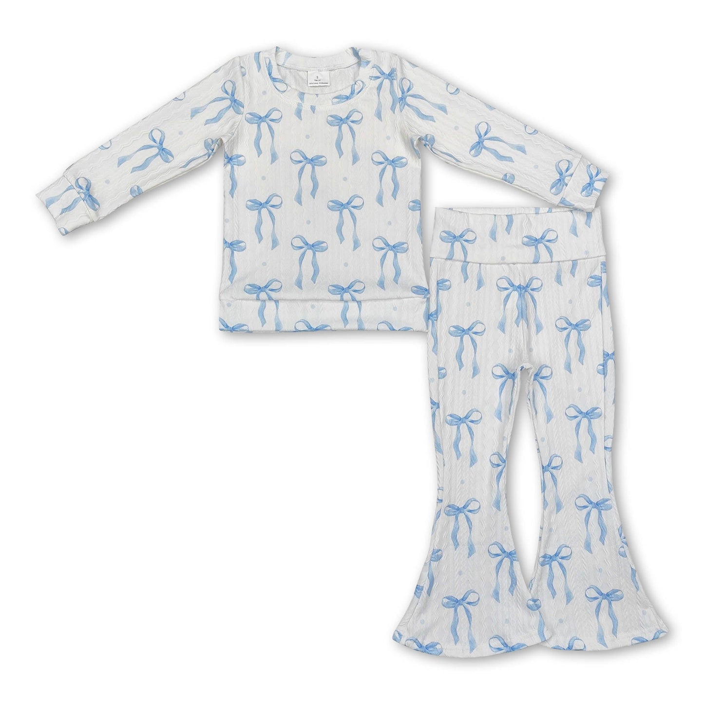 Hellblau Schleife Zopfstrick Top Hose Kinder Mädchen Outfits