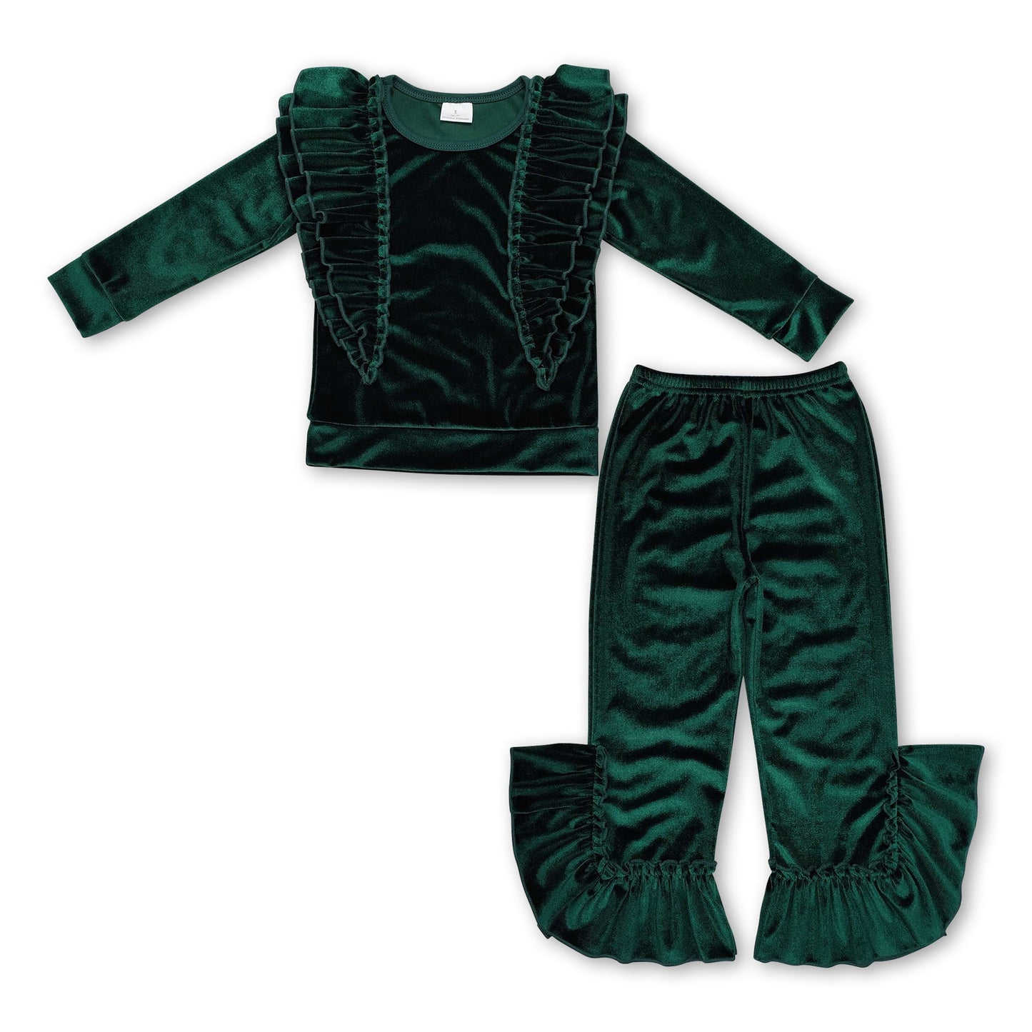 Grüne Samt Rüschen Top Hose Kinder Mädchen Outfits