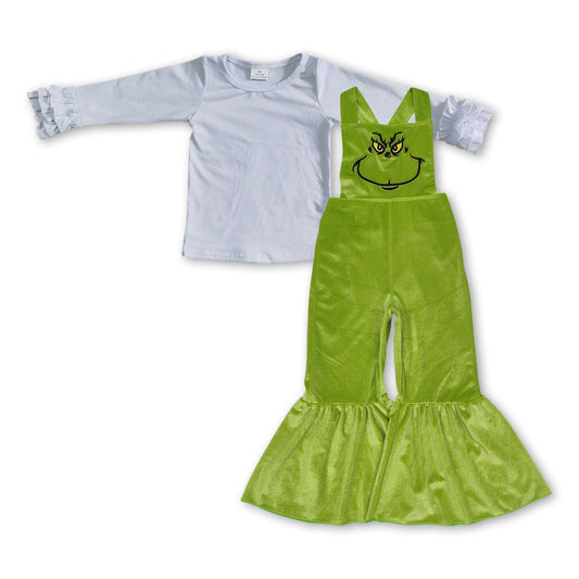 Weißes Rüschentop grüner Overall Mädchen Weihnachtsoutfits