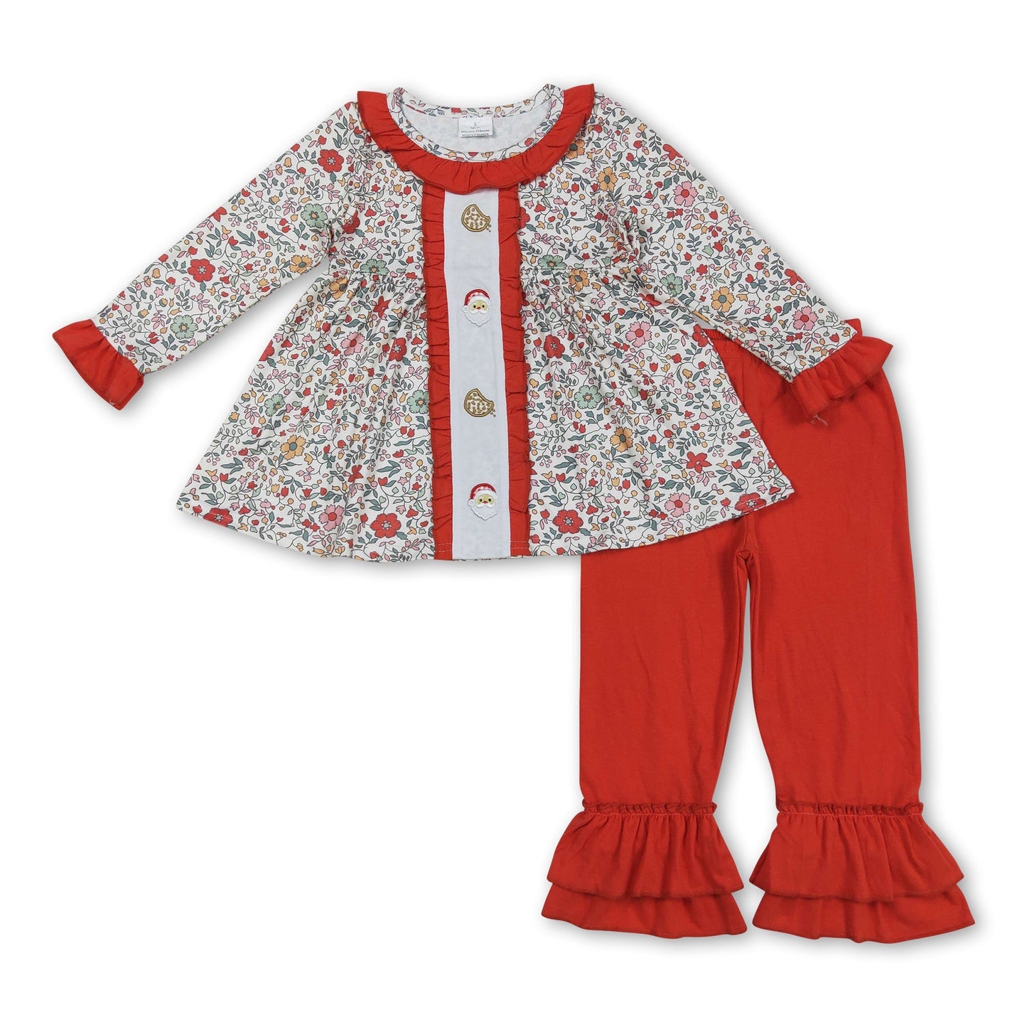 Blumen-Weihnachtsmann-Kekse Tunika Hose Mädchen Weihnachtsoutfits