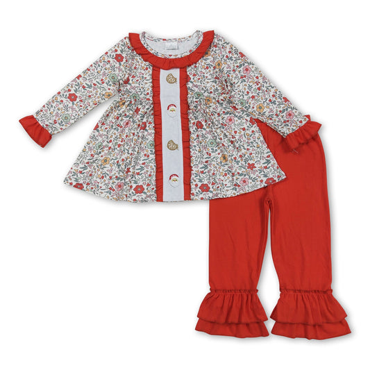Blumen-Weihnachtsmann-Kekse Tunika Hose Mädchen Weihnachtsoutfits