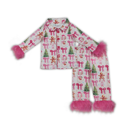 Lebkuchen-Schleife Weihnachtsbaum Mädchenfell-Knopfleiste-Pyjama