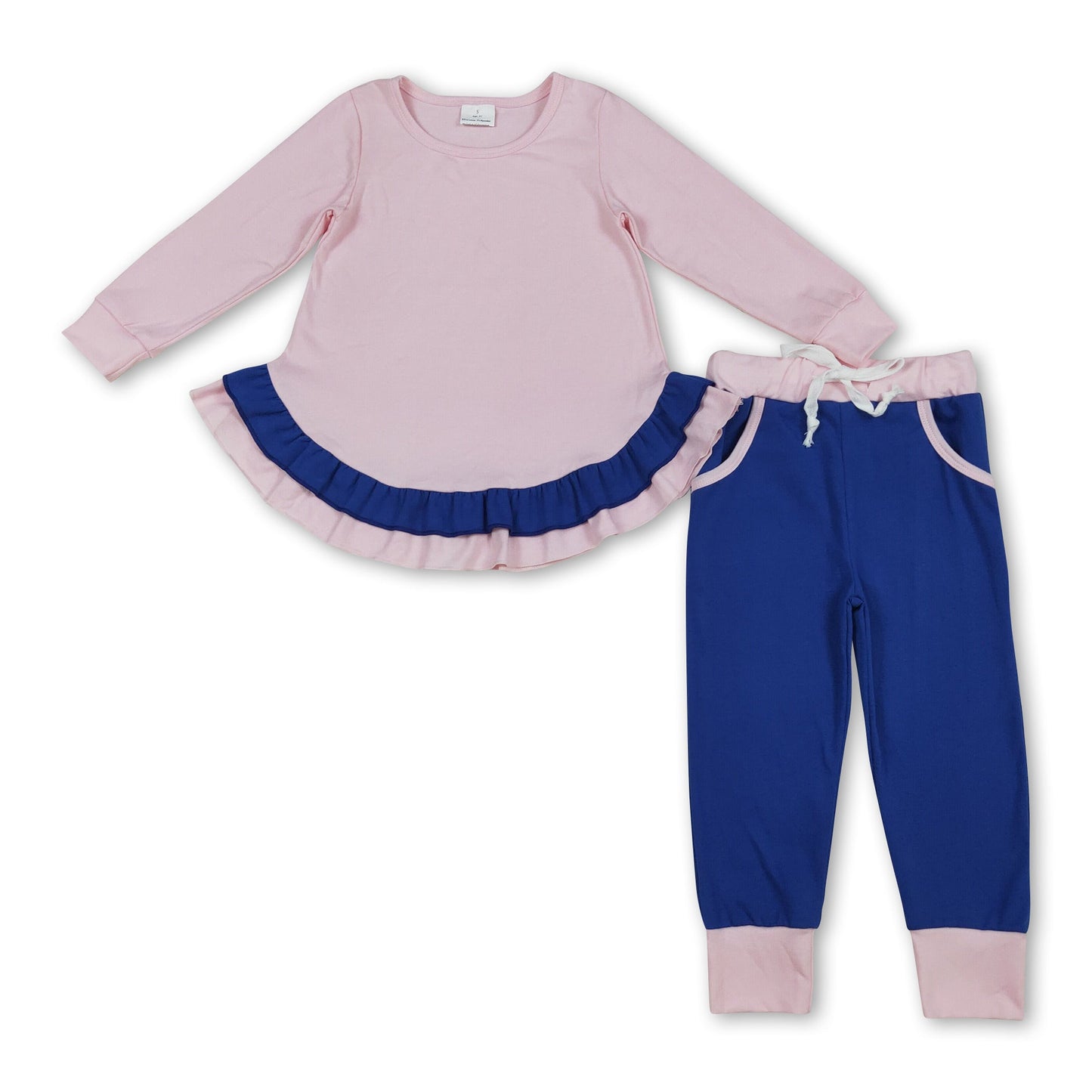 Langarm-Rüschenoberteil, Rosa, Hose, Kinder, Mädchenkleidung