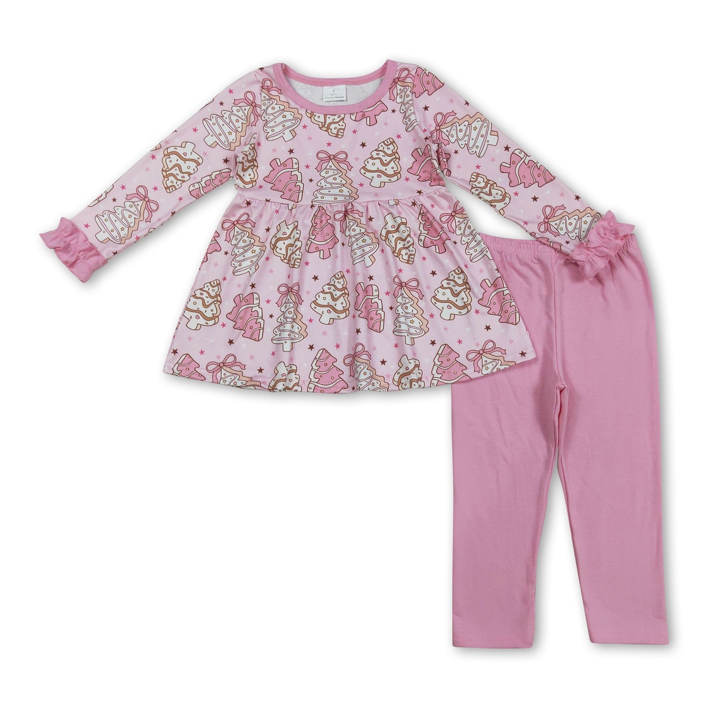Pinke Schleife Weihnachtsbaum Kuchen Tunika Leggings Mädchen Outfits