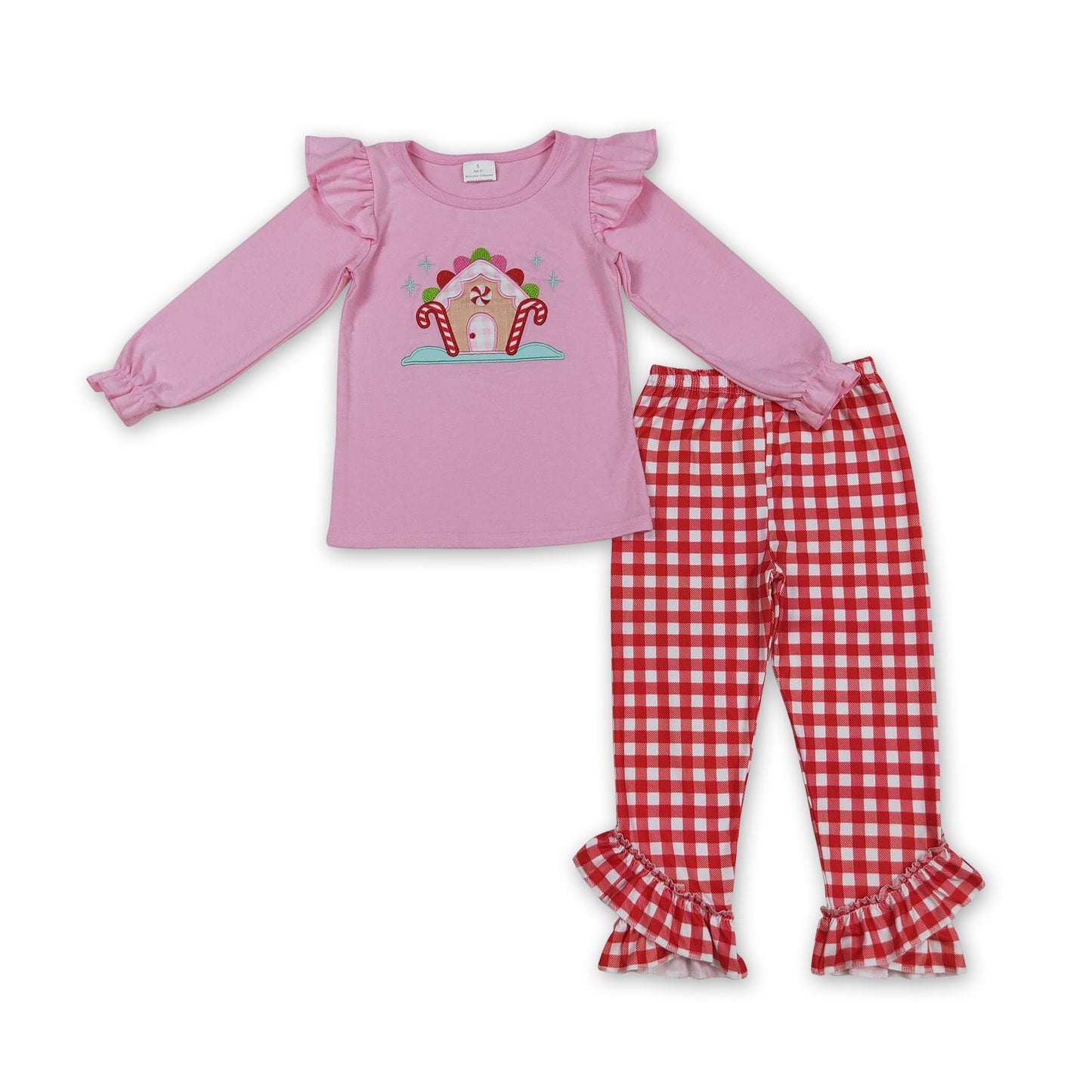 Rosa Zuckerstangen-Haus oben karierte Hose Mädchen Weihnachtskleidung