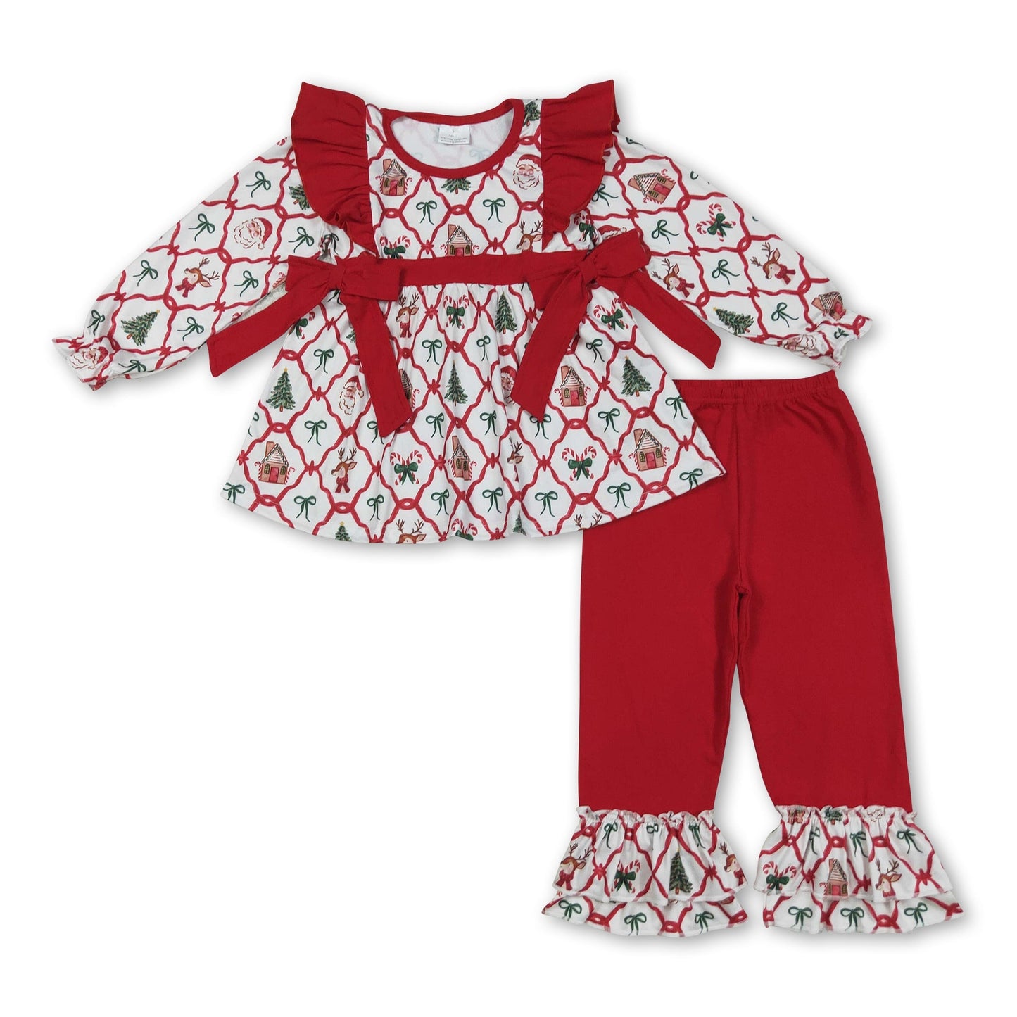 Weihnachtshirsch Bogen Tunika rote Hose Mädchen Weihnachtsoutfits