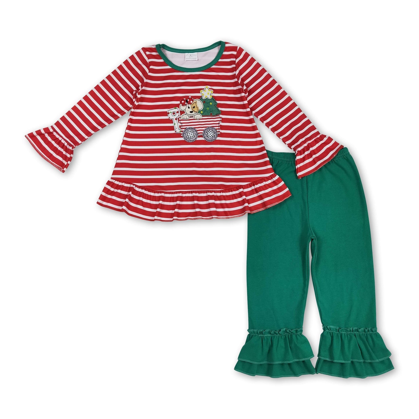 Rot gestreifter Hunde-Weihnachtsbaum-Top-Hosen-Mädchen-Kleidersatz