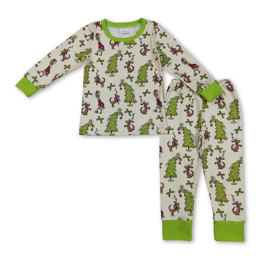 Grüner Gesichts-Bogen-Weihnachtsbaum-Baby-Kinder-Schlafanzug