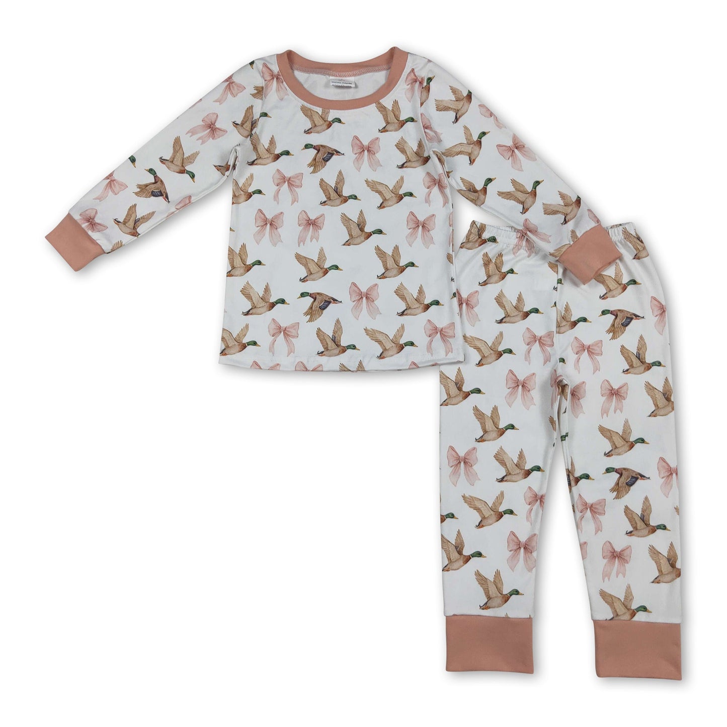 Langärmeliger rosa Schleifen-Enten-Baby-Mädchen-Schlafanzug