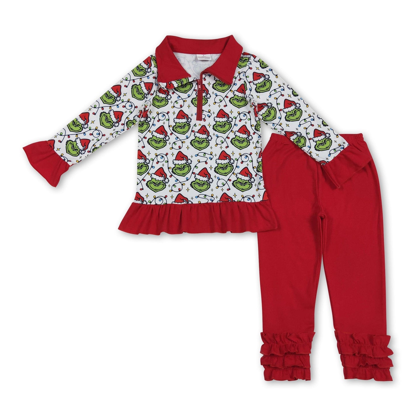 Weihnachtsbeleuchtung grünes Gesicht Pullover Leggings Mädchenkleidung
