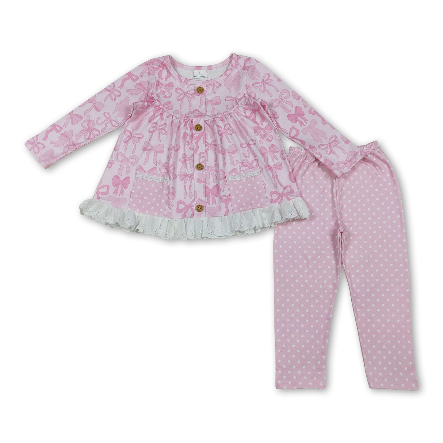 Pink Schleifen Tunika gepunktete Leggings Kleinkind Mädchen Kleidung