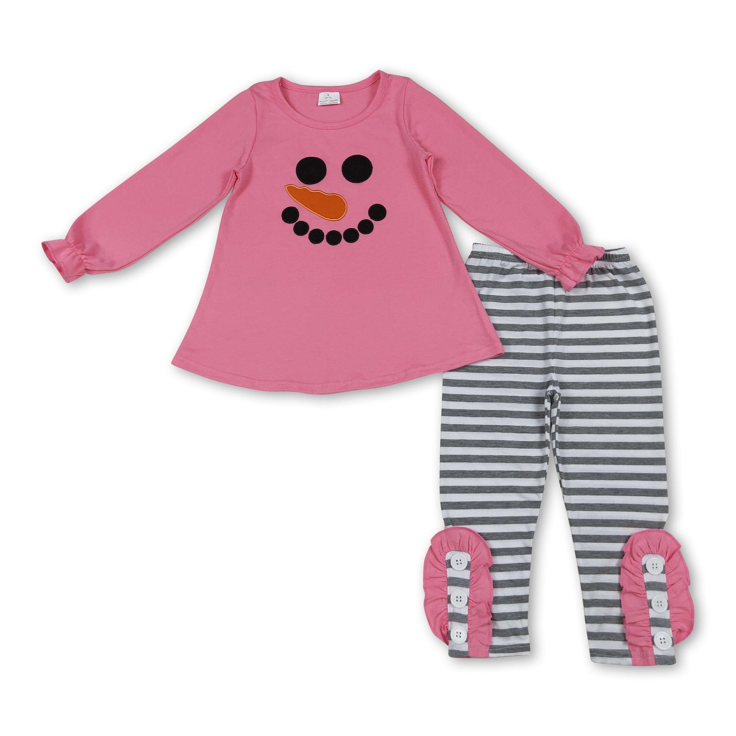 Langärmeliges Schneemann-Oberteil Gestreifte Leggings Mädchenkleidung