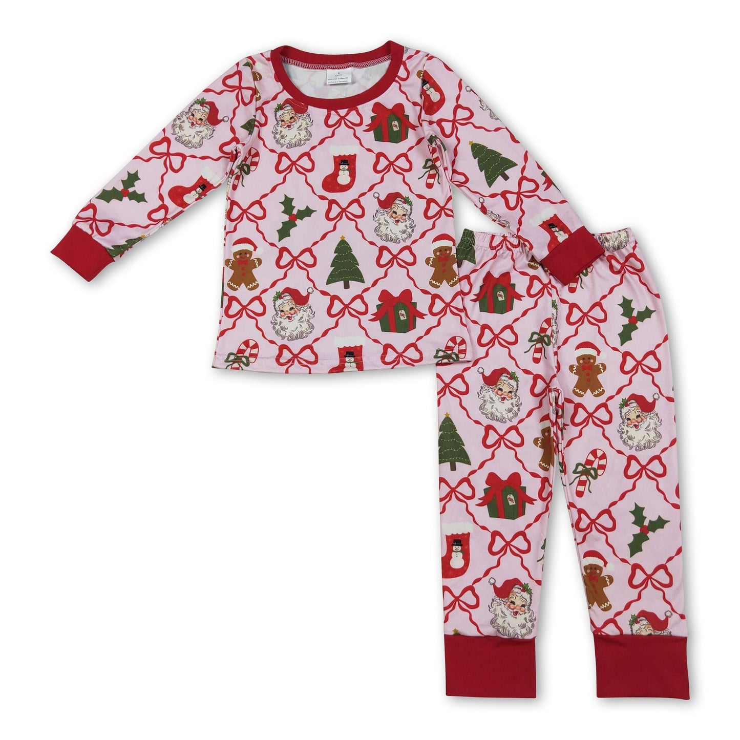 Rosa Weihnachtsmann-Lebkuchen-Schleife Kinder Mädchen Weihnachtspyjama