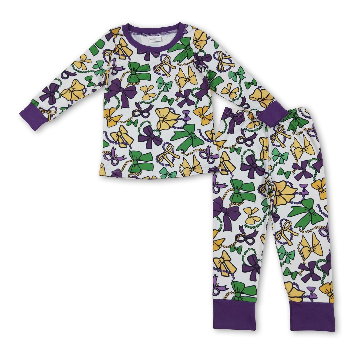 lila grün gelbe Schleifen Kinder Mädchen Karneval Pyjama