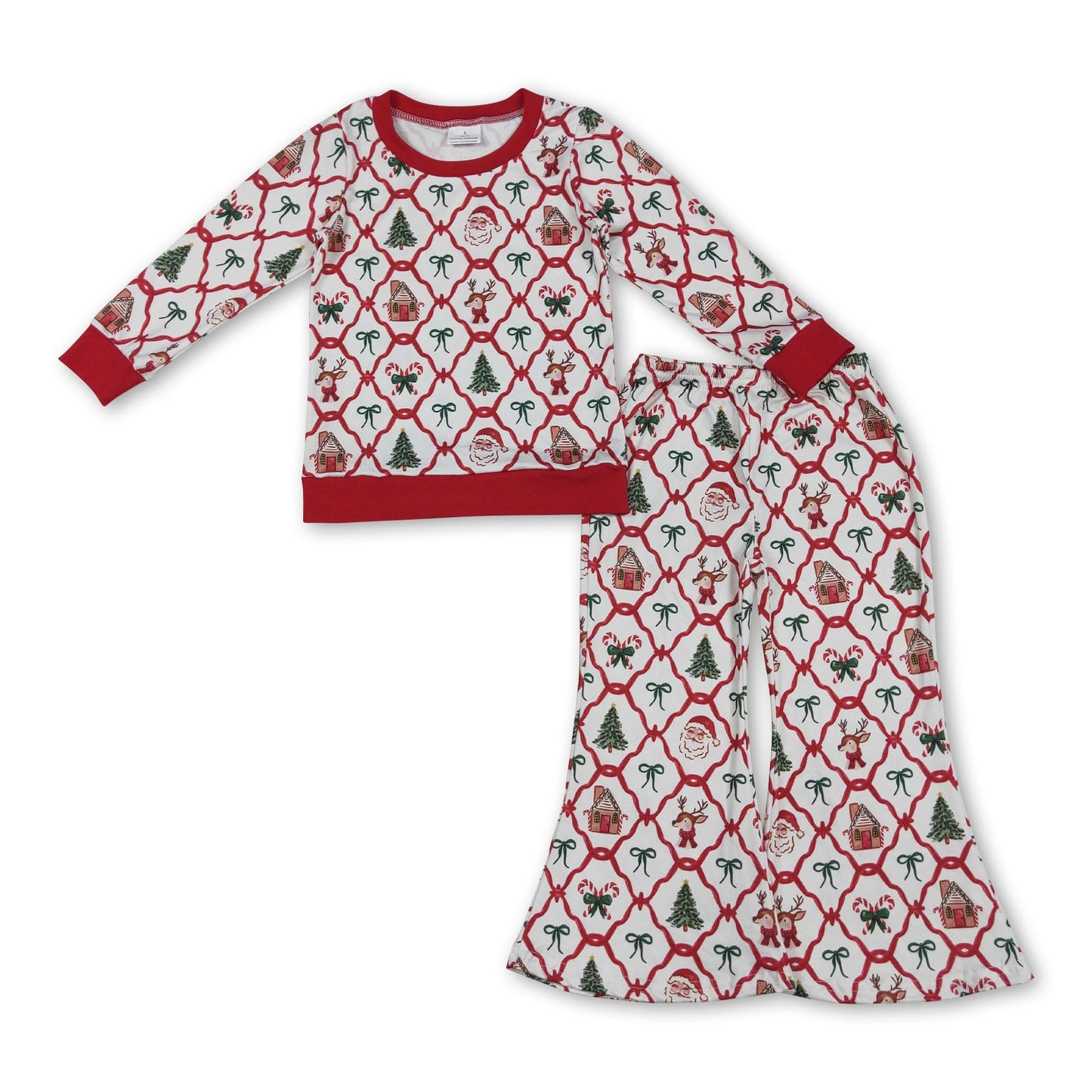 Hirsch-Weihnachtsmann-Oberteil Schlaghosen Mädchen Weihnachtsoutfits