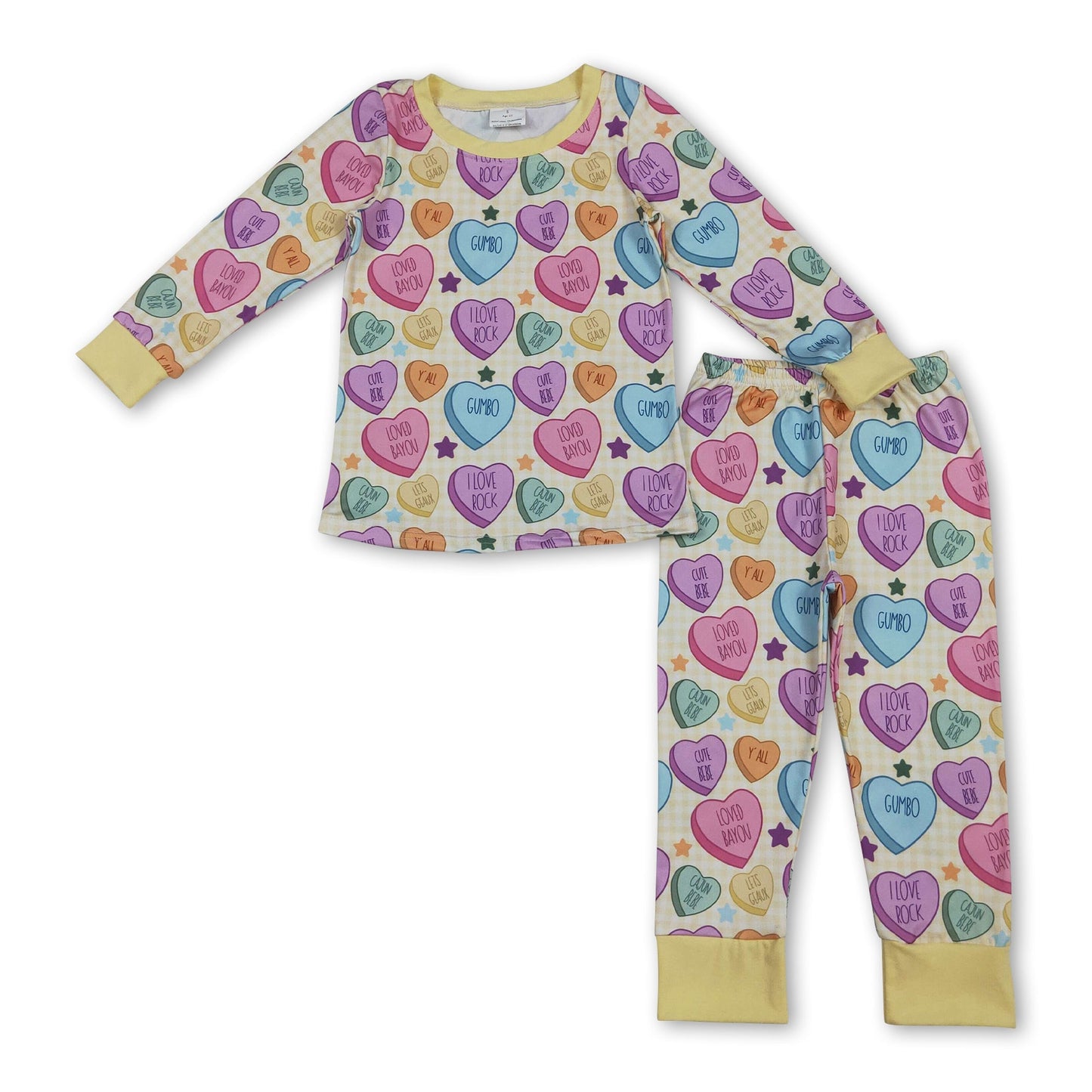 Gelbe karierte Sterne Herz Kinder Mädchen Valentinstags-Pyjama