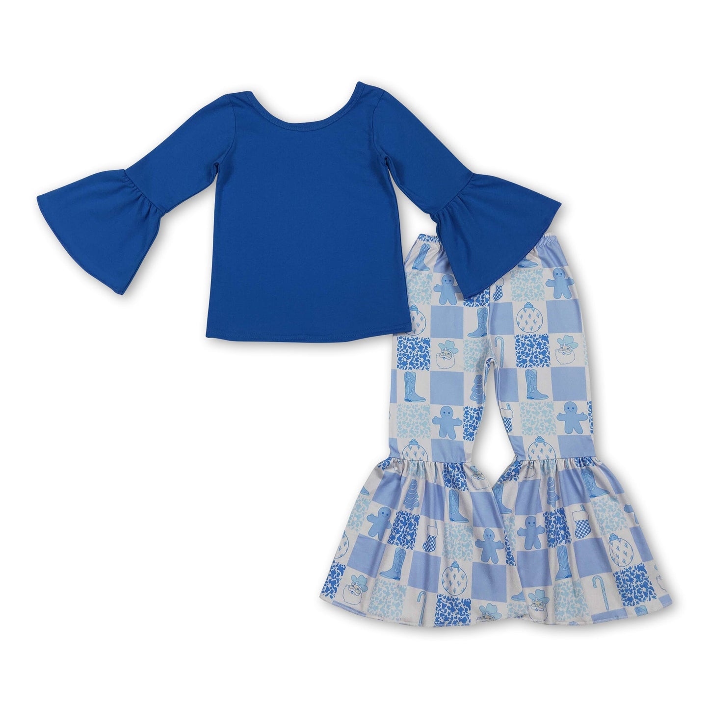 Blaues Baumwoll-Top, Zuckerstangen-Nikolaushose, Mädchen-Weihnachtsoutfits