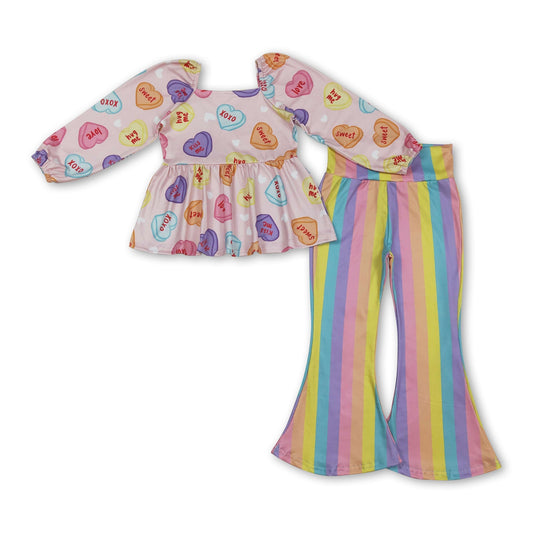 Herz Schößchen bunte Streifenhose Mädchen Valentinstagskleidung