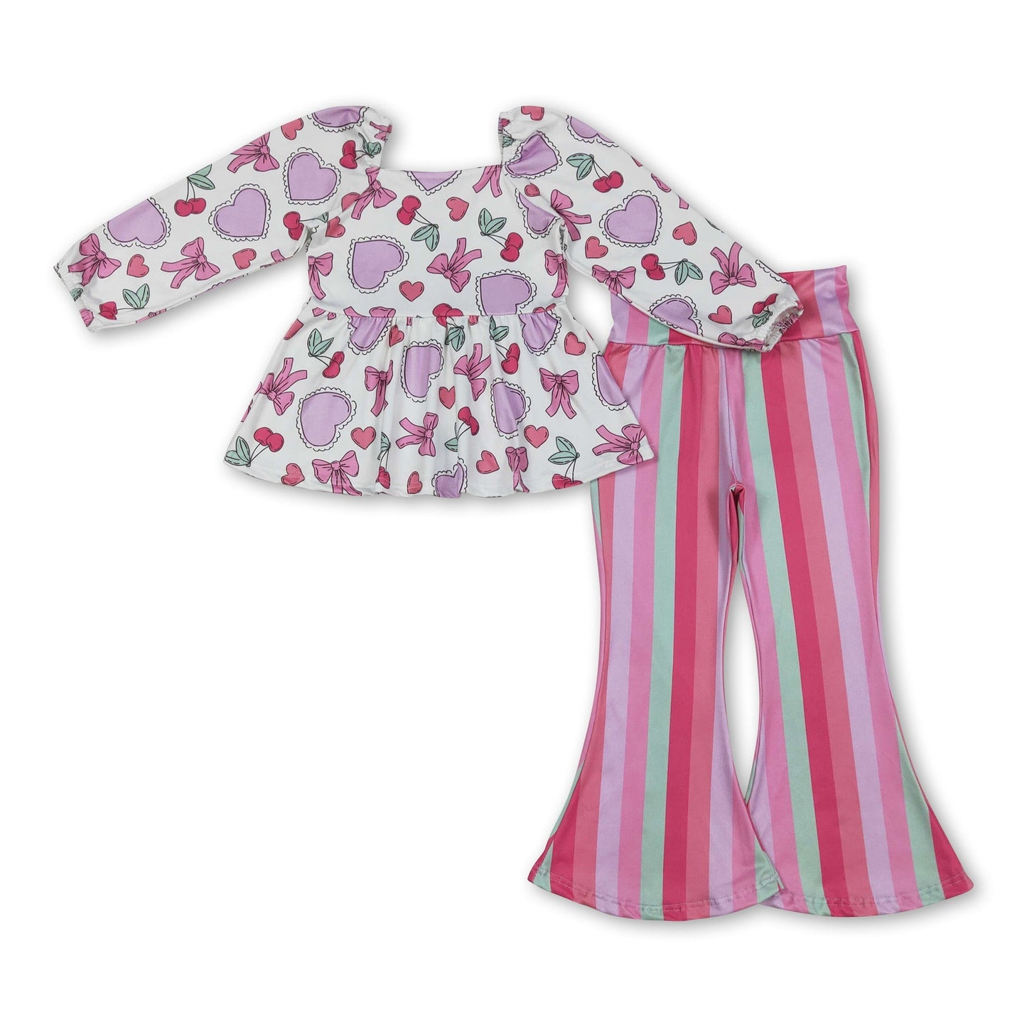 Herz Bandeau-Oberteil Streifenhose Mädchen Valentinstags-Outfits