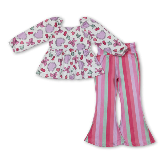 Herz Bandeau-Oberteil Streifenhose Mädchen Valentinstags-Outfits